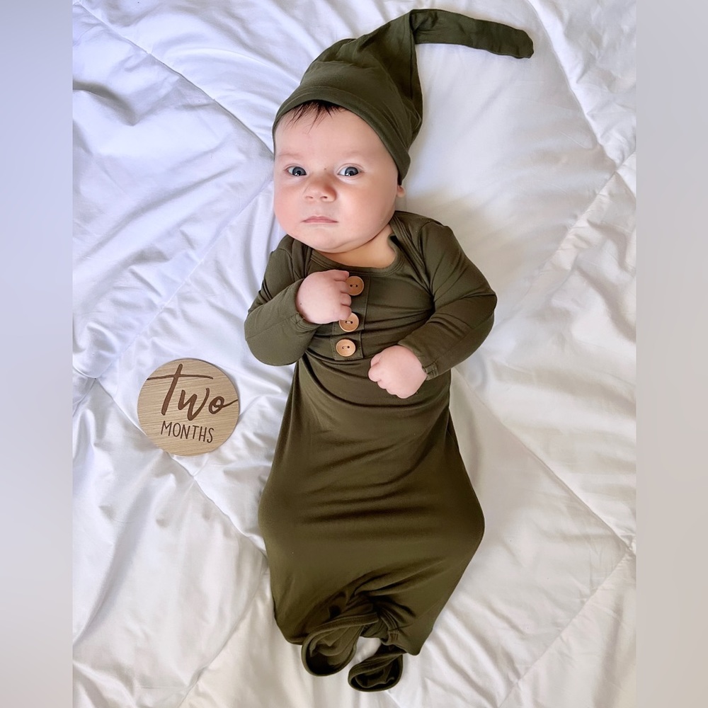 Photoshoot sleeper and hat outfit green sleeping dress for boy or girl